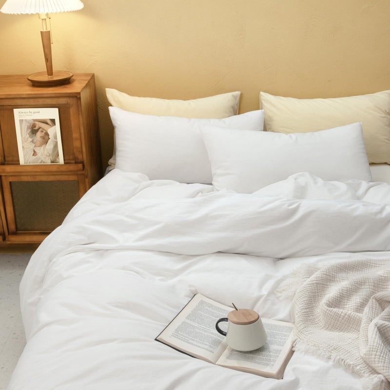 FOSSA White Duvet Cover Set, 100% Washed Cotton Linen Feel Super Soft Breathable Cozy 3 Pieces Bedding Sets Solid Off White King - Image 2